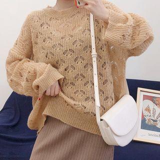 Eyelet Knit Long-sleeve Top