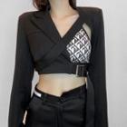 Long-sleeve Open-back Print Panel Top