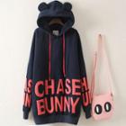 Ear-accent Lettering Long Hoodie