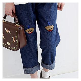 Bear-embroidered Baggy-fit Jeans