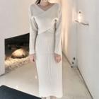 Set: V-neck Sweater + Midi Knit A-line Skirt