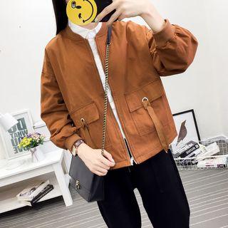 Front Pocket Stand Collar Zip Jacket