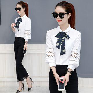 3/4 Sleeve Bow-accent Cutout Blouse