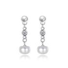 Sterling Silver Fashion And Elegant Geometric White Freshwater Pearl Earrings With Cubic Zirconia Silver - One Size