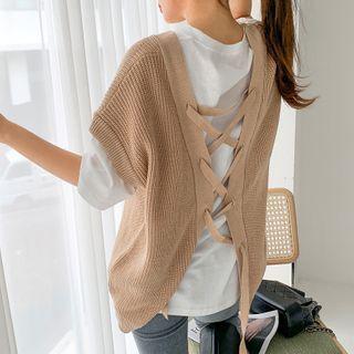 V-neck Lace-up Back Knit Vest