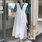 Short-sleeve T-shirt / Lace Trim Midi A-line Overall Dress