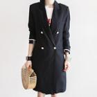 Double-breasted Linen Blend Long Blazer