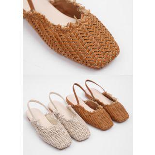 Woven-rattan Slingback Flat Mules