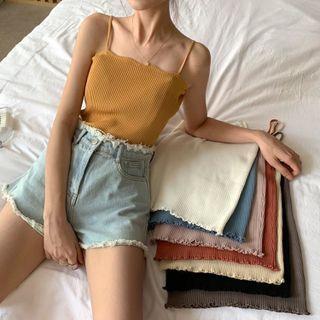 Wavy Trim Plain Knit Camisole Top