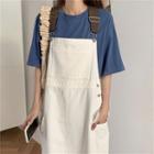 Plain Short-sleeve T-shirt / Flap-pocket Midi Pinafore Dress