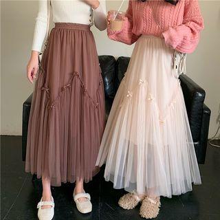 Mesh Panel Bow-detail A-line Skirt