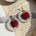 Faux Pearl Hoop Dangle Earring 1 Pair - Red - One Size