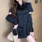 Long-sleeve Cutout-elbow Mini Shirtdress