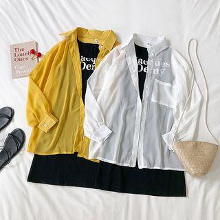 Set Of 2: Lettering Tank Dress + Long-sleeve Plain Chiffon Shirt