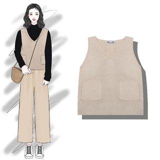 Pocket Knit Vest As Shown In Figure - One Size