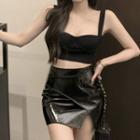 Crop Camisole Top / Faux Leather Pencil Skirt
