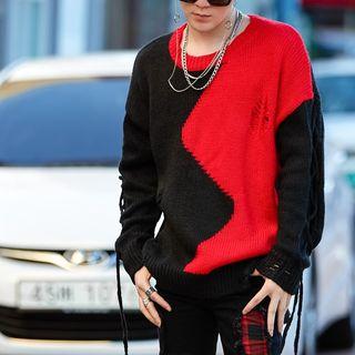 Two-tone Lace-up Sweater