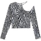 Cold-shoulder Zebra Print Cropped T-shirt
