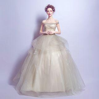 Off-shoulder Mesh Ball Gown