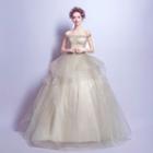 Off-shoulder Mesh Ball Gown