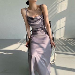 Spaghetti-strap Cowl Neckline Maxi Sheath Dress