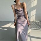 Spaghetti-strap Cowl Neckline Maxi Sheath Dress