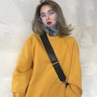 Lettering Turtleneck Color Block Pullover