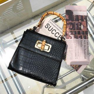 Bamboo Croc-grain Satchel