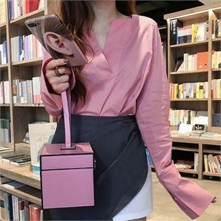 V-neck Wide-cuff Top Pink - One Size