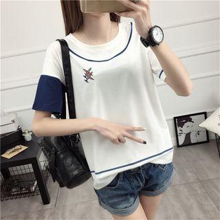 Airplane Color Panel Short Sleeve T-shirt