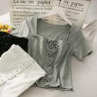 Square-neck Lace-up Crop T-shirt
