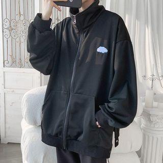 Stand Collar Cloud Embroidered Zip-up Jacket