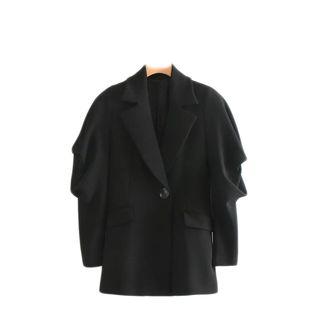 Shirred Plain One-button Blazer