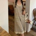 Sleeveless Striped Midi A-line Dress Almond - One Size