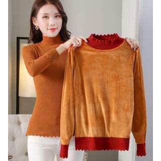 Fleece-lining Mock Neck Knit Top