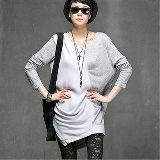 Buttoned Asymmetric Color-block Top