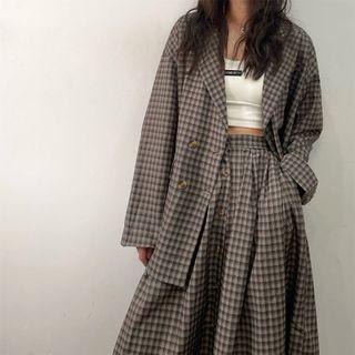 Plain Jacket / Button Plaid Skirt