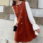 Double-breasted Sleeveless Dress / Frilled Trim Blouse