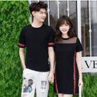 Couple Matching Panel Short-sleeve T-shirt / Mesh Panel Short-sleeve Minidress