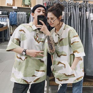 Couple Matching Elbow-sleeve Camouflage Polo Shirt