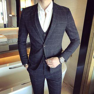 Suit Set: Check Blazer + Dress Vest + Dress Pants