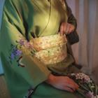 Set: Traditional Japanese Floral Print Sash + Rope Light Green - One Size