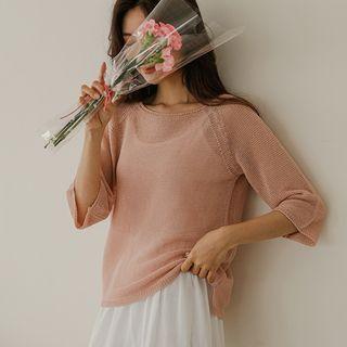 Raglan Dip-back Sheer Knit Top