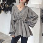Batwing-sleeve V-neck Peplum Blouse