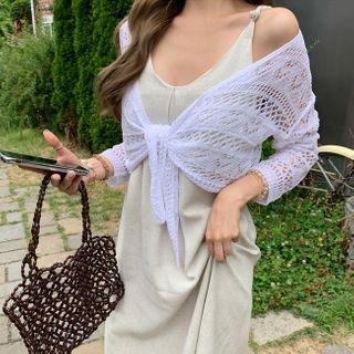 Tie-front Open-knit Cardigan