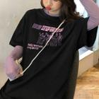 Long-sleeve Mesh T-shirt / Short-sleeve Cartoon Print T-shirt