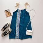 Color-block Sleeveless Dress Blue - One Size