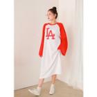 Contrast Long-sleeve Lettering Long T-shirt Dress