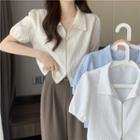 Puff-sleeve Lapel Zip-up Top