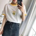 Short-sleeve Embroidery Contrast-trim T-shirt